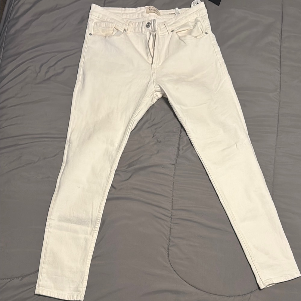 Cream Skinny Jeans with Textured Fabric